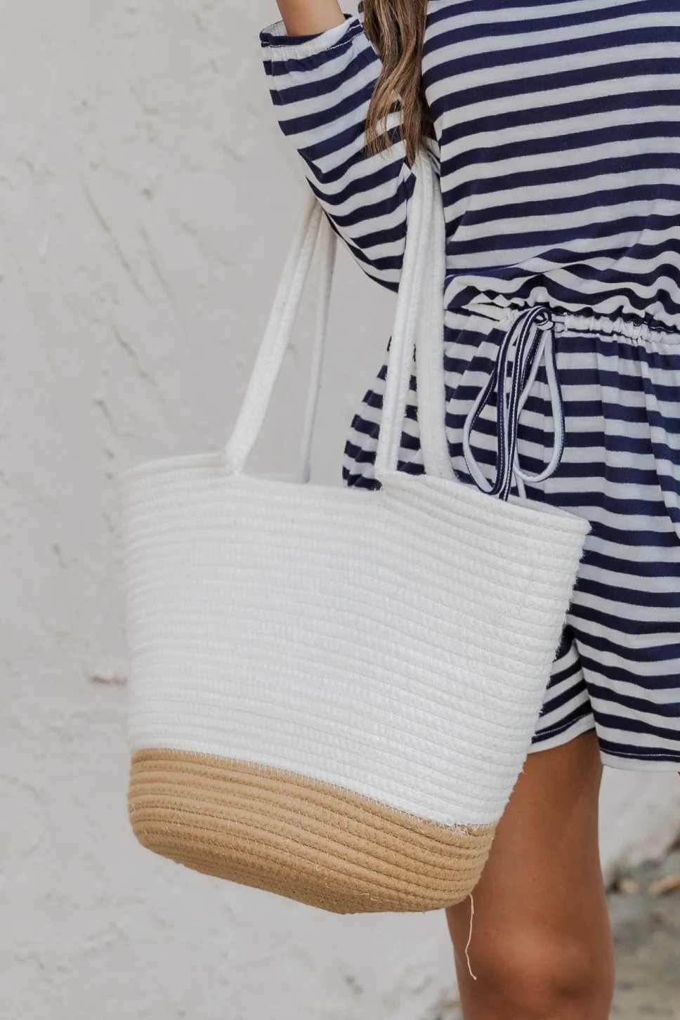 Roundtrip White/Tan Tote | Pink Lily
