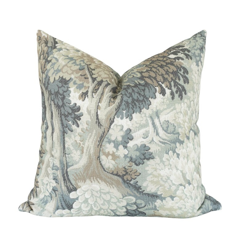 Vintage-inspired Woven Tapestry Pillow, Blue Green Throw Pillow, Woodland Pillow, Neutral Designe... | Etsy (US)