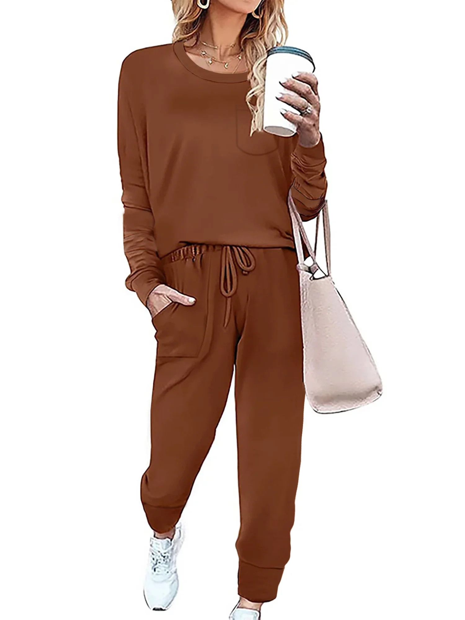 Shine Up Sweatsuit Sets for Women 2 Piece Lounge Set Loose Jogger Sets Fall Outfits Sets Solid Tr... | Walmart (US)