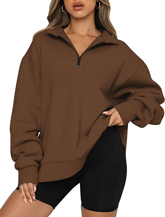 Trendy Queen Womens Oversized Half Zip Pullover Long Sleeve Sweatshirt Quarter Zip Hoodie Sweater... | Amazon (US)