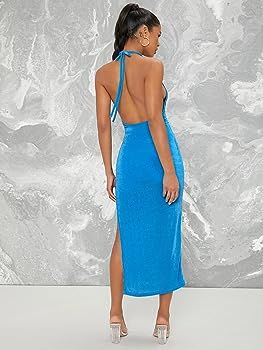Floerns Women's Halter Neck Sleeveless Split Thigh Party Bodycon Long Dress | Amazon (US)