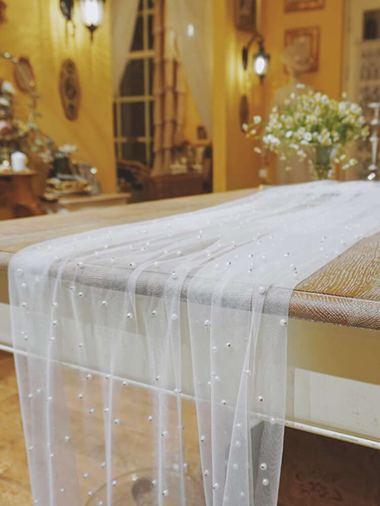 Faux Pearl Decor Tablecloth | SHEIN