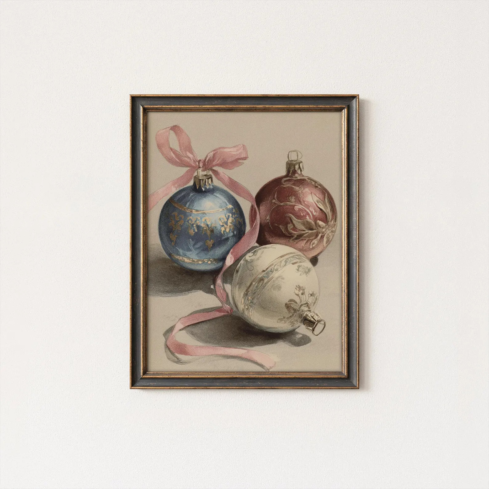 Three vintage Christmas ornaments, Oil Painting, Art, Framed Artwork, Painting, Printable (Digita... | Etsy (US)