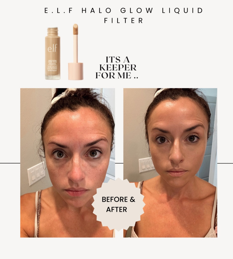 Tired skin & uneven tones before using the ELF halo glow liquid filter. Right side is just that 1 product ! Made a huge difference for me & really brightened up my face ! 10/10 for me 🤍🤍

#LTKGiftGuide #LTKHolidaySale #LTKbeauty