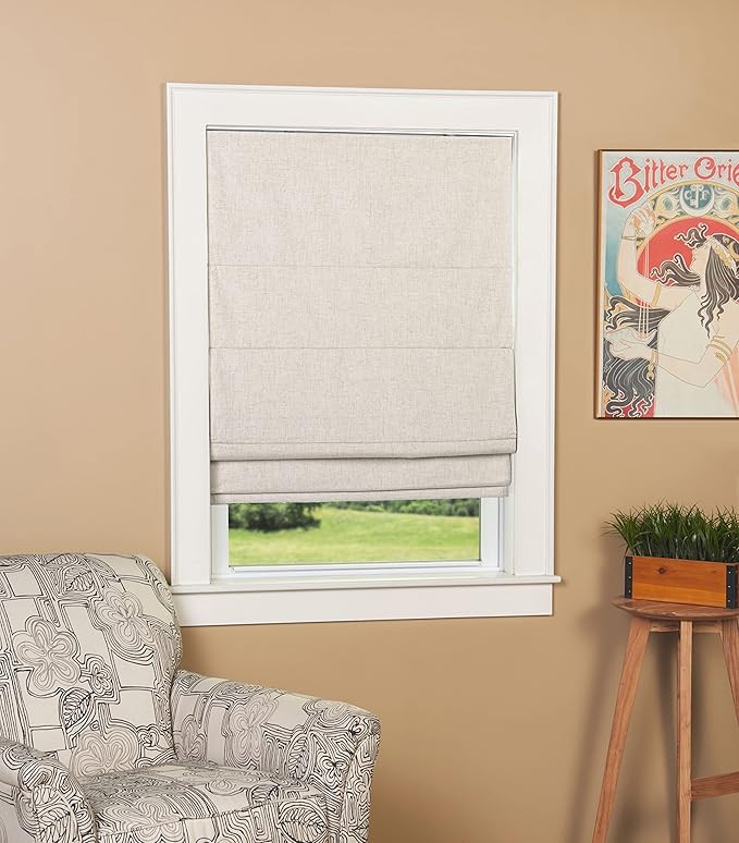 Green Mountain Vista Linen Blend Fabric Blackout Cordless Roman Shade, Size 27" W x 63" L - Color... | Amazon (US)