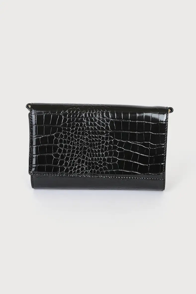 Talliah Black Crocodile Embossed Wallet Clutch | Lulus