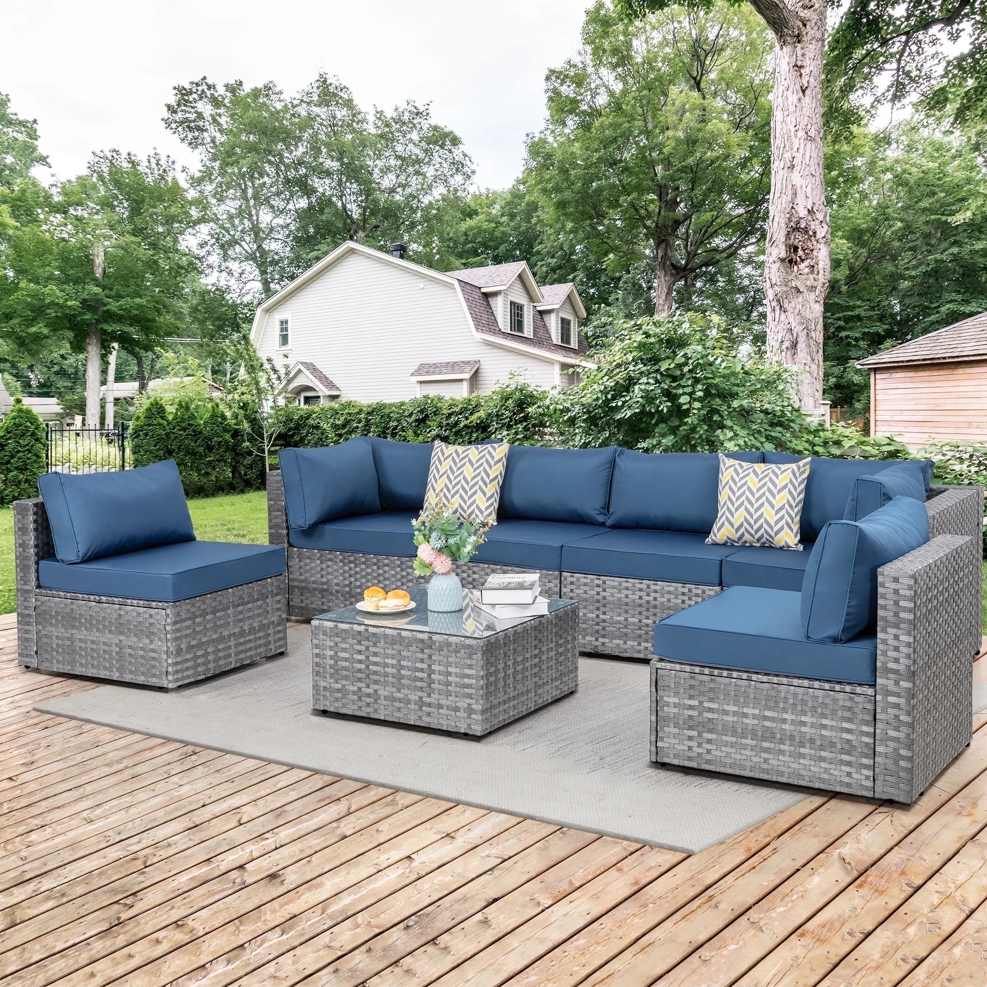 Walsunny 7 Piece Outdoor Patio Conversation Set, Rattan Sectional Sofa Set, All-Weather Outdoor M... | Walmart (US)