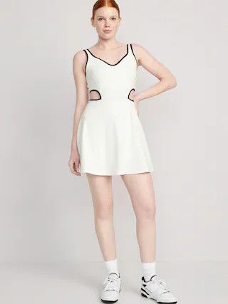 PowerSoft Fit & Flare Shelf-Bra Support Cutout-Waist Dress for Women | Old Navy (US)