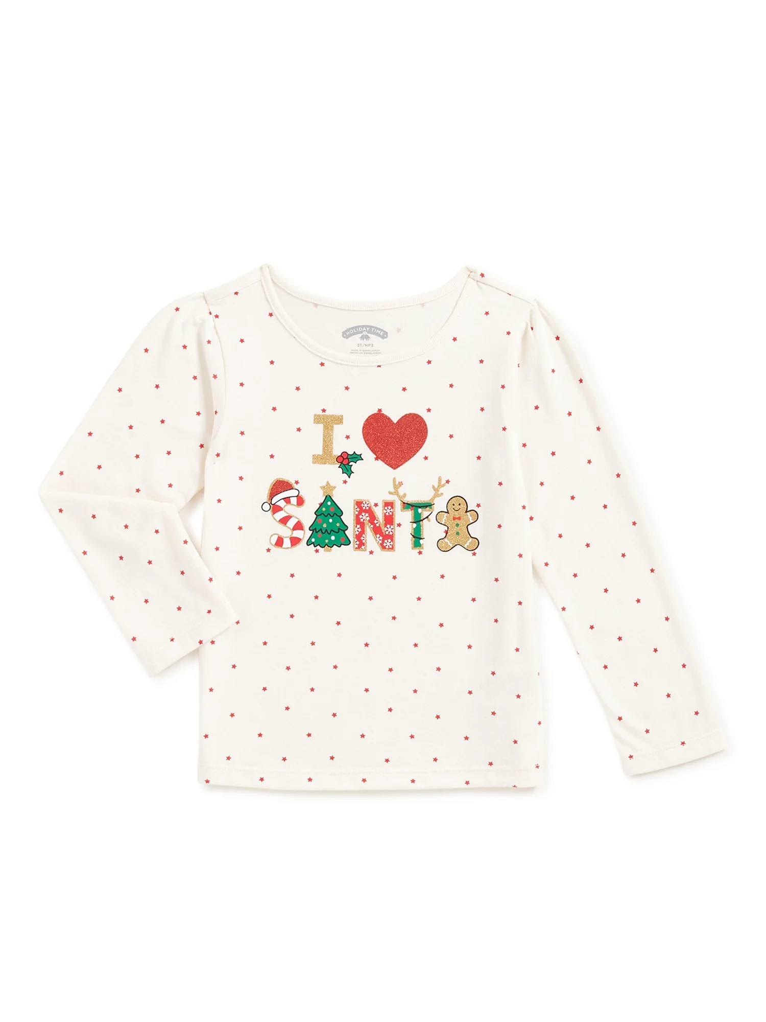 Holiday Time Toddler Girls' I Heart Santa Long Sleeve T-Shirt | Walmart (US)