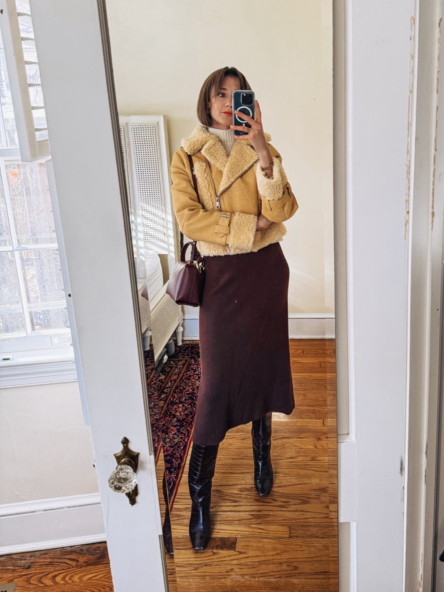 Bundled in this buttery shearling jacket & knit skirt for a Thanksgiving feast!

#LTKCyberWeek #LTKSeasonal #LTKHoliday
