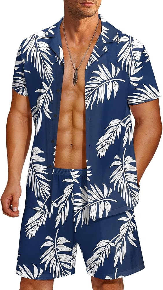 COOFANDY Men's Hawaiian Matching Shirt and Shorts Set Summer Beach 2 Piece Outfits Short Sleeve C... | Amazon (US)