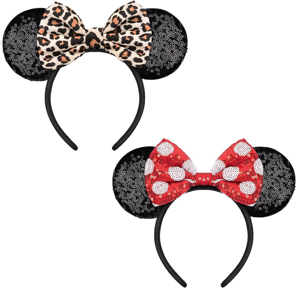 YUNISS 2 PCS Mouse Ears, Shiny Sequin Bow Mouse Ears Headbands for Adult Women Girls Christmas Bi... | Amazon (US)