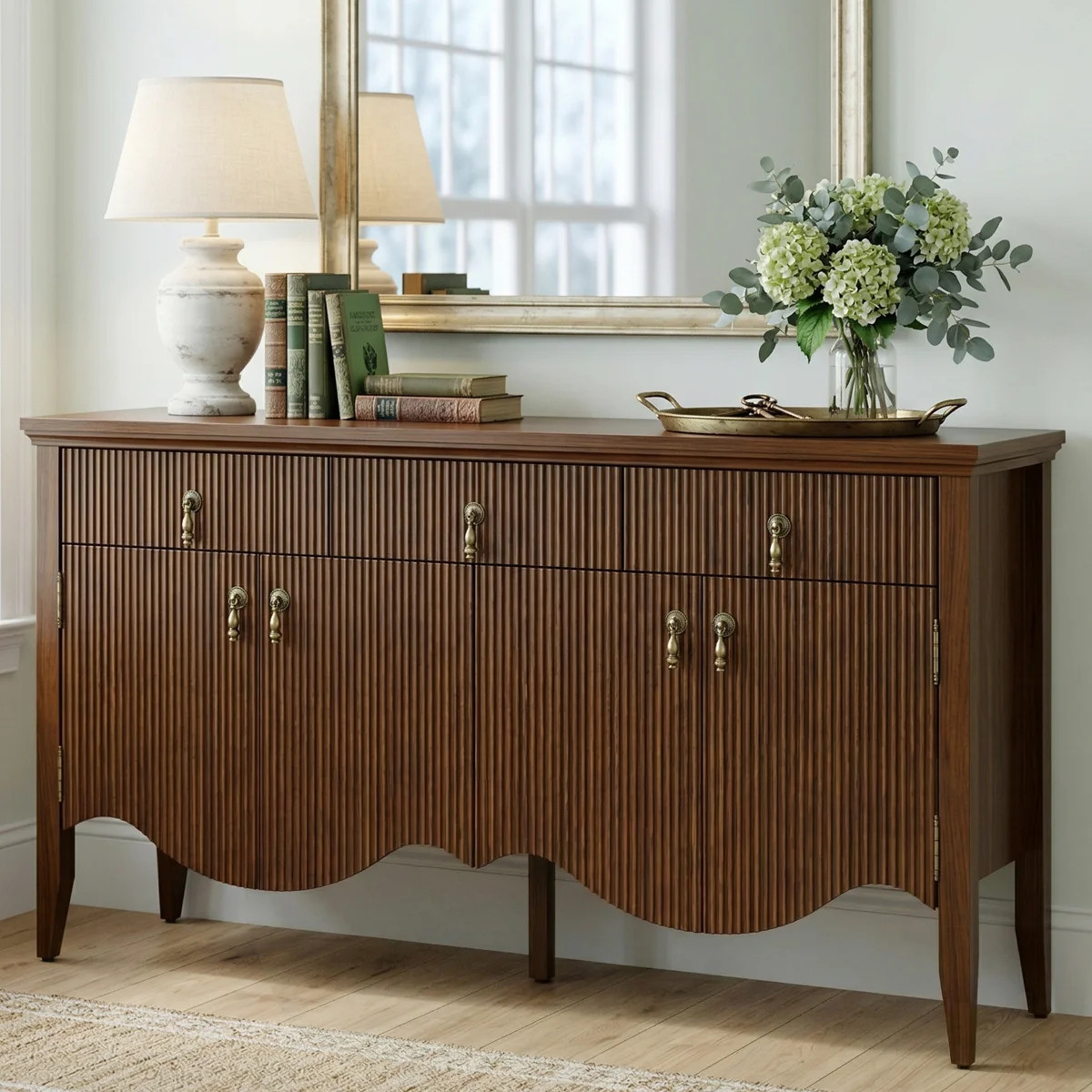 Avenall 57-inch Sideboard Buffet Cabinet With 3 Drawers And 4 Doors, Vintage Fluted Sideboard Wit... | Wayfair North America