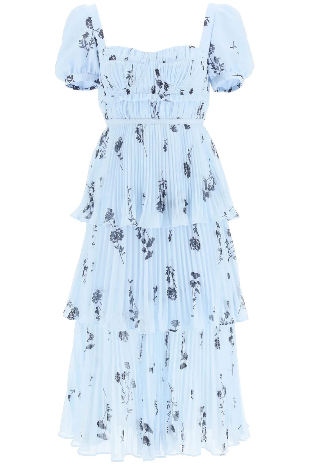 Self-Portrait Floral Print Tiered Midi Dress | Cettire Global