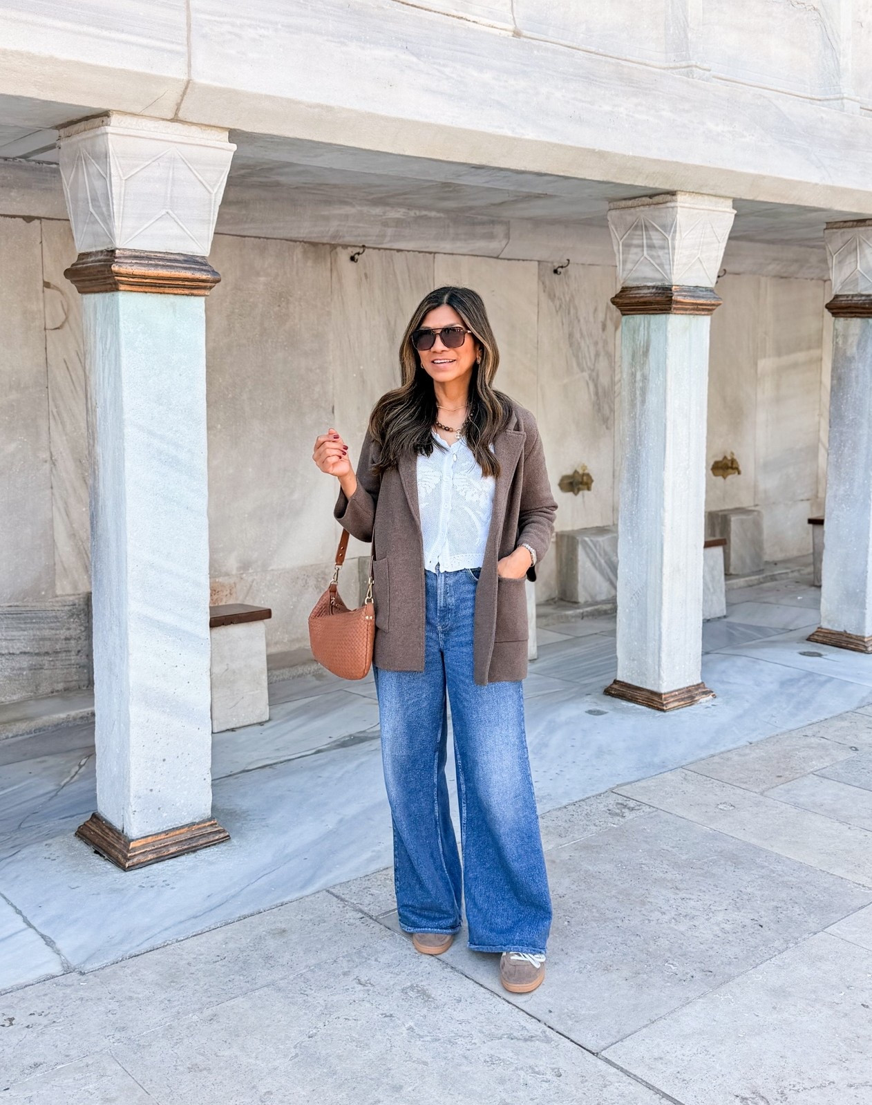 I’m 5’2” 118#ish for reference 
Early Fall outfit I wore in Istanbul Turkey
Blazer jacket in small tts.
Sweatpant jeans size down. Wearing size 25 in wash Venice. 
White cardigan top I’m using as a top here in small tts. 
Adidas sneakers size down-same sneakers I wore last  year for fall in Europe.
Bag is the small size. 
All accessories are linked.
Fall outfit, Europe outfit, sightseeing outfit, Istanbul Turkey outfit, Amazon finds, over 50 style, midlife fashion, petite fashion,midlife women, affordable fashion, fashion over40

#LTKTravel #LTKOver40 #LTKootd