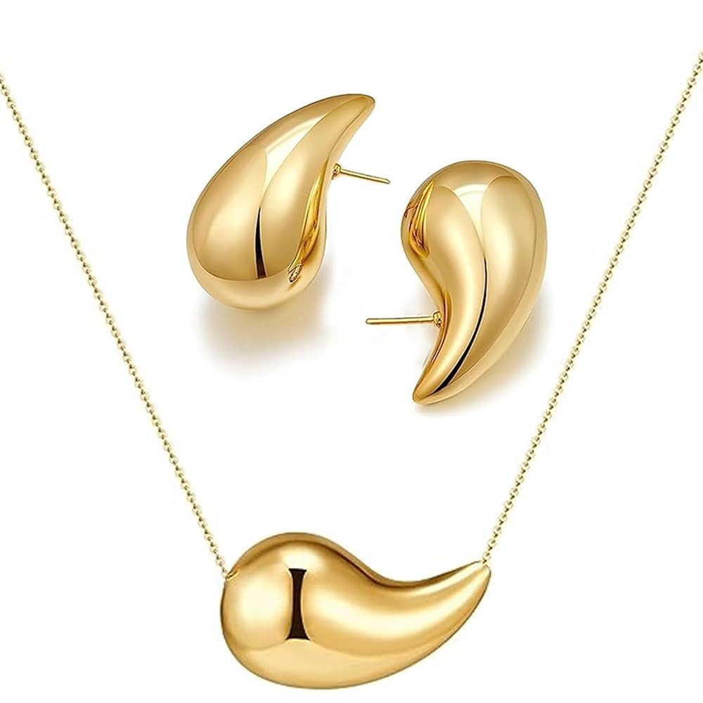 Teardrop Necklace Earrings Jewelry Set for Women, Dupes Drop Dainty 14k Gold Plated Water Hypoall... | Amazon (US)