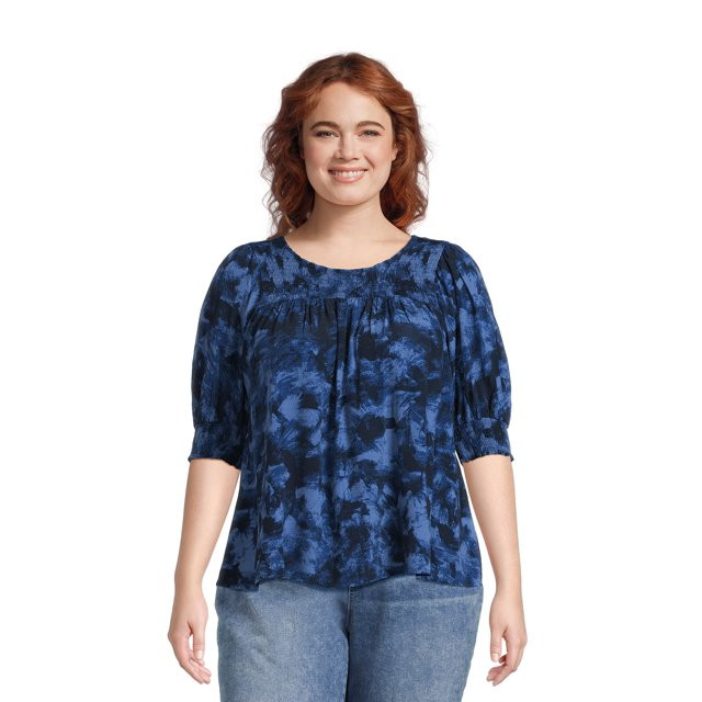 Terra & Sky Women’s Plus Size Smocked Blouse with Keyhole Back, Sizes 0X-4X | Walmart (US)
