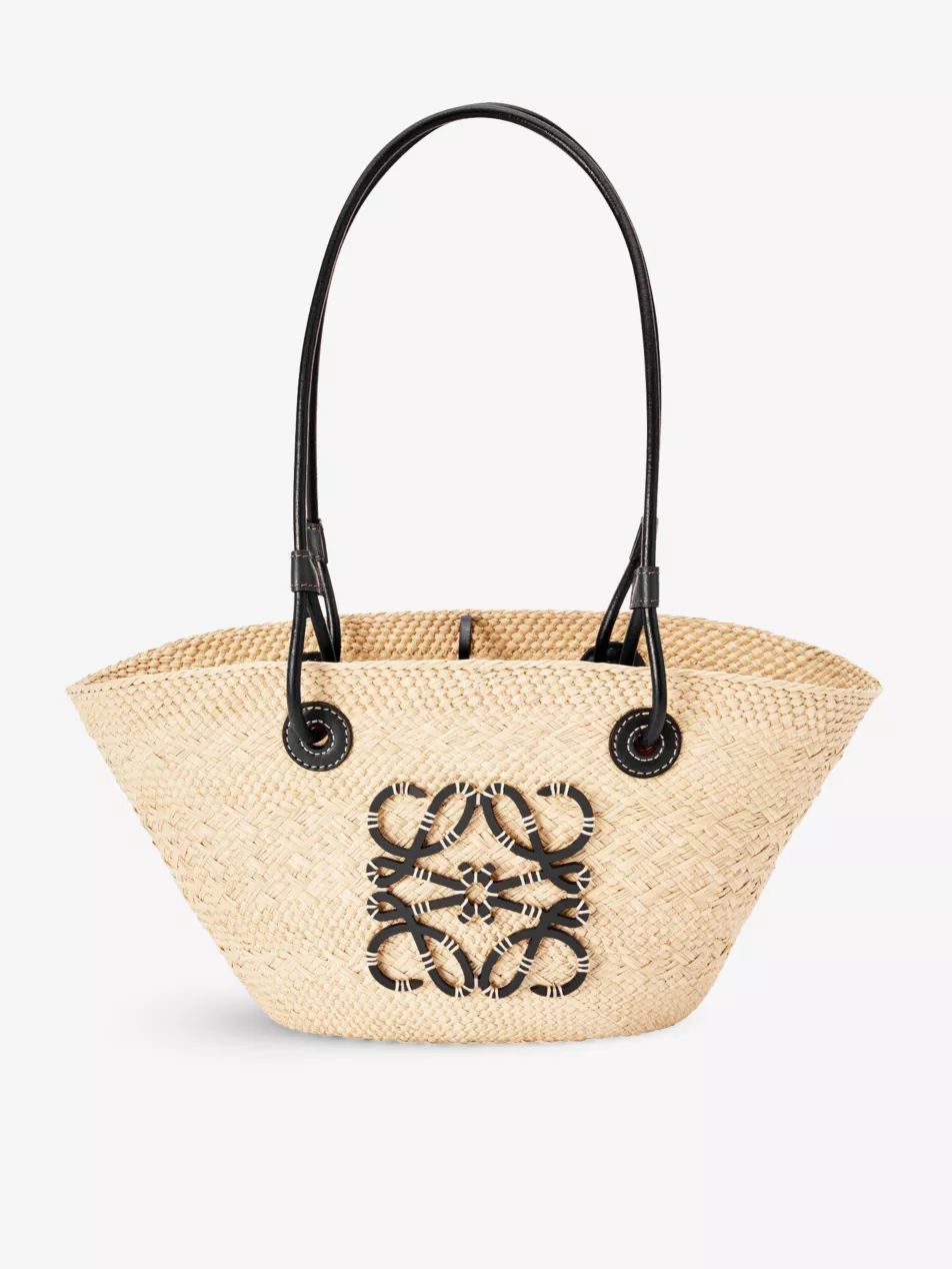 Loewe Paula’s Ibiza Anagram small Iraca palm and leather basket bag | Selfridges