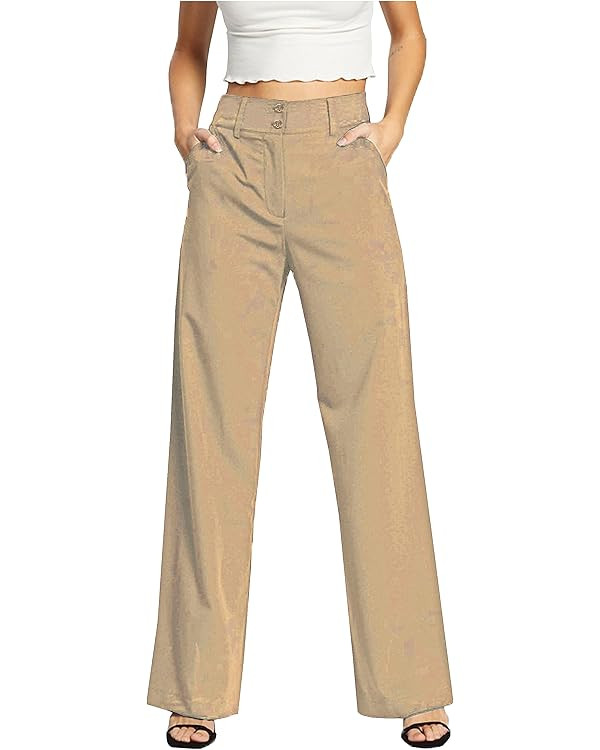 femiss Womans Wide Leg Trousers Tailored Office Work Smart Formal Relaxed Fit Trouser | Amazon (UK)