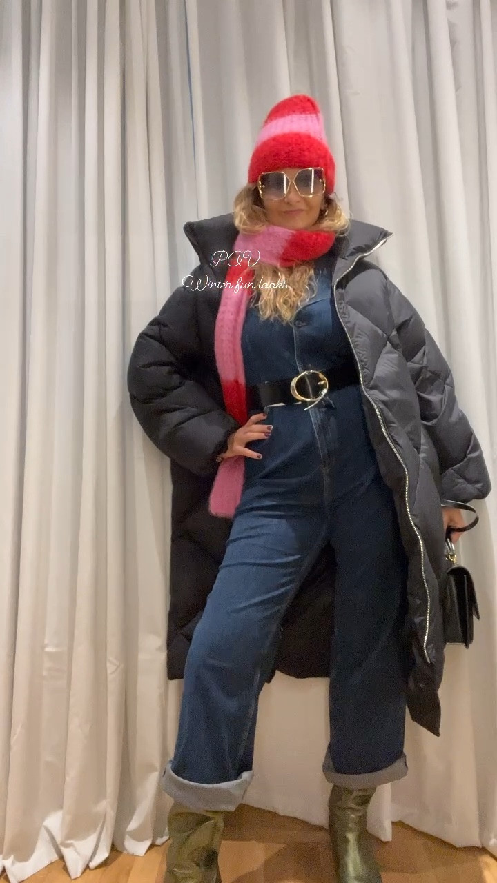 Winter looks don’t have to be boring !! Bit of confidence  to add to Brighten up your winter looks with fun oversized scarf and beanies - oversized puffer jackets and metallic boots !! Why not ?? Oh and denim Jumpsuits Rock !! 

Stay Frosty and Fabulous !! 

Yeah or nah ?? 

#ootd
Total look by @andotherstories 
Jumpsuit @andotherstories 
Jacket @andotherstories 
Pink and red scarf and beanie @andotherstories 
Boots @skashoes 
Bag @ysl
sunglasses @louisvuitton 

Follow for fun fashion inspo and empowering women delight !! 

Happy Wednesday !! ✨💗💕

#denimjumpsuit #winterlook #winteroutfits #whatiwore #howistyle #fun #winterfashion #pufferjacket #metalicboots #💗 #skashoes

#LTKSeasonal #LTKeurope #LTKHoliday