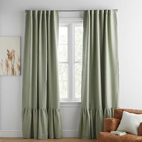 Belgian Linen Ruffle Blackout Curtain | Pottery Barn Teen