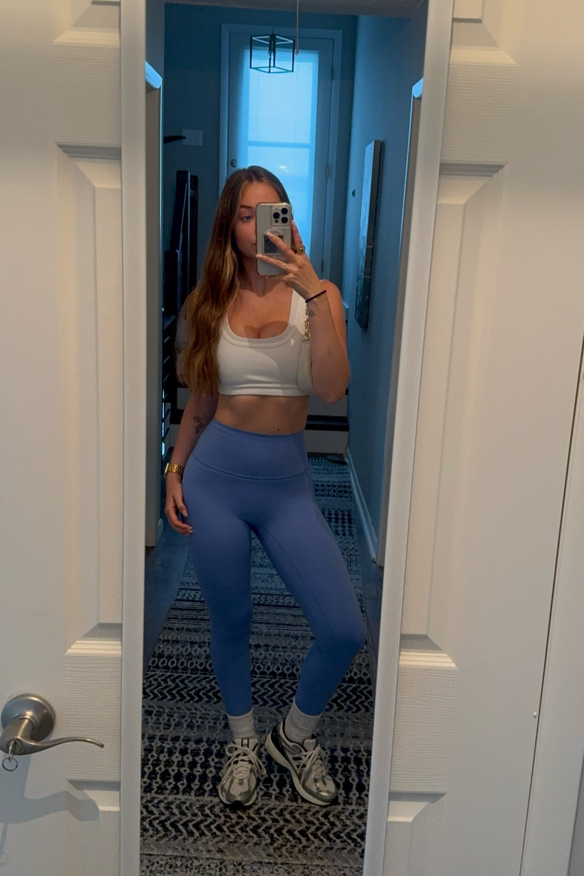 Lululemon align size 4, new balance sneakers size 8! Everything true to size. If anything size down in align leggings because they stretch out 