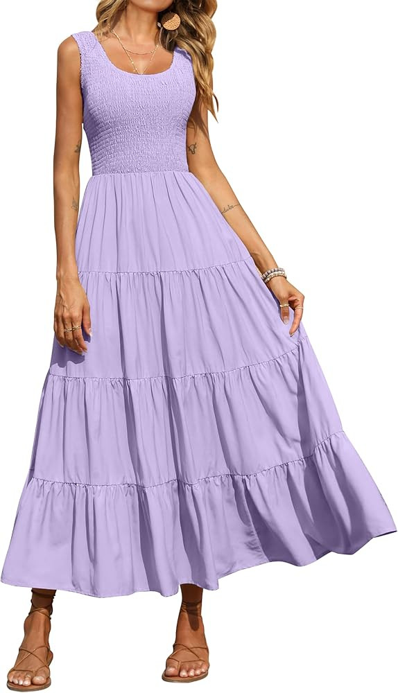 PRETTYGARDEN Women's 2026 Casual Loose Plain Maxi Sundress Smocked Tank Dress Sleeveless Spring B... | Amazon (US)