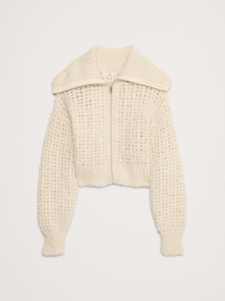 Alpaca-Wool Bouclé Zip-Front Sweater | Banana Republic (US)
