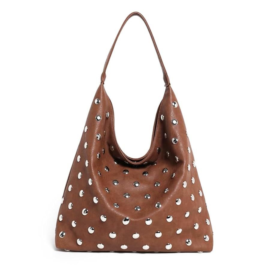 Studded Hobo Bags for Women Soft Vegan Leather Studded Shoulder Handbag Slouchy Tote Purses | Amazon (US)
