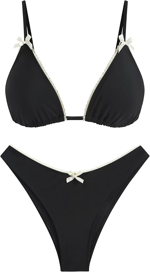 ZAFUL Women's String Triangle Bikini Sets Sexy Triangle Textured Tied High Cut Swimsuit Brazilian... | Amazon (US)