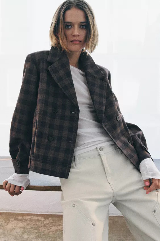 PLAID DOUBLE-BREASTED JACKET ZW COLLECTION | Zara Canada