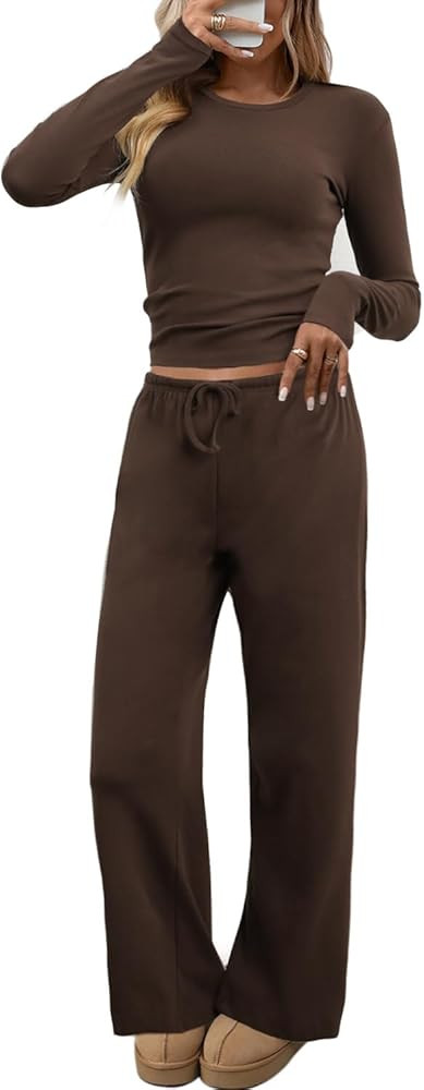 CHYRII Womens Two Piece Sets Fall Fashion Striped Long Sleeve Tops Wide Leg Palazzo Pants Outfits... | Amazon (US)