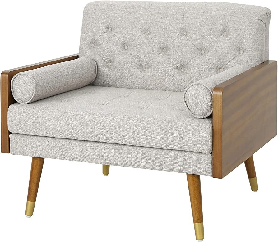 Christopher Knight Home Greta Mid Century Modern Fabric Club Chair, Beige, Dark Walnut | Amazon (US)