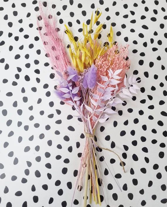 Bright Pink & Mustard Dried Flower Arrangement / Dried Flower - Etsy | Etsy (US)