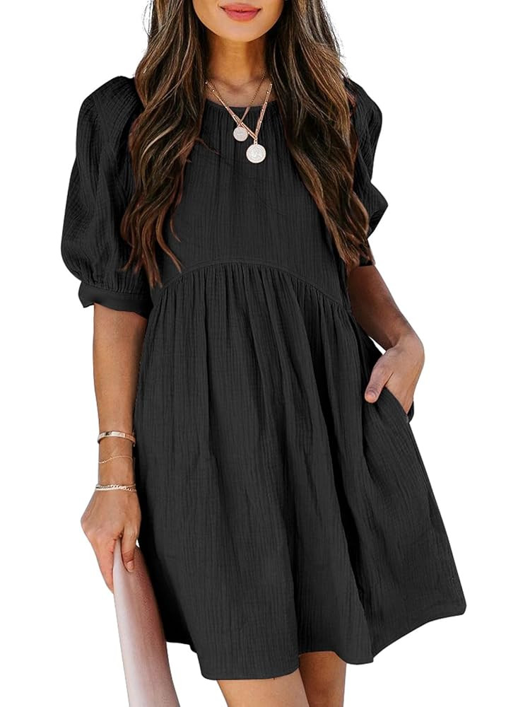 Dokotoo Womens Summer Crewneck Puff Sleeve Babydoll Elegant Empire Waist Mini Swing Skater Dresse... | Amazon (US)