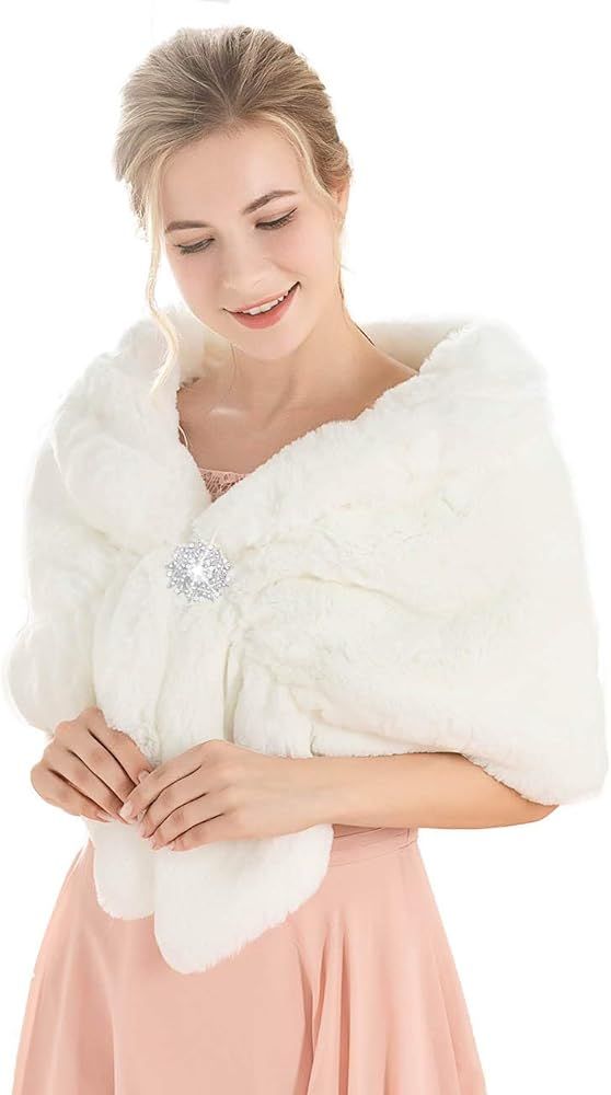 Jeweky 1920s Bride Wedding Fur Shawls and Wraps Winter Bridal Faux Fur Stoles and Scarfs for Wome... | Amazon (US)