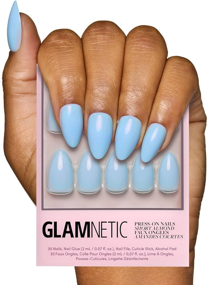 Glamnetic Press On Nails - Soft Blue | Short Almond Blue Fake Nails with Glossy Finish, Salon Qua... | Amazon (US)