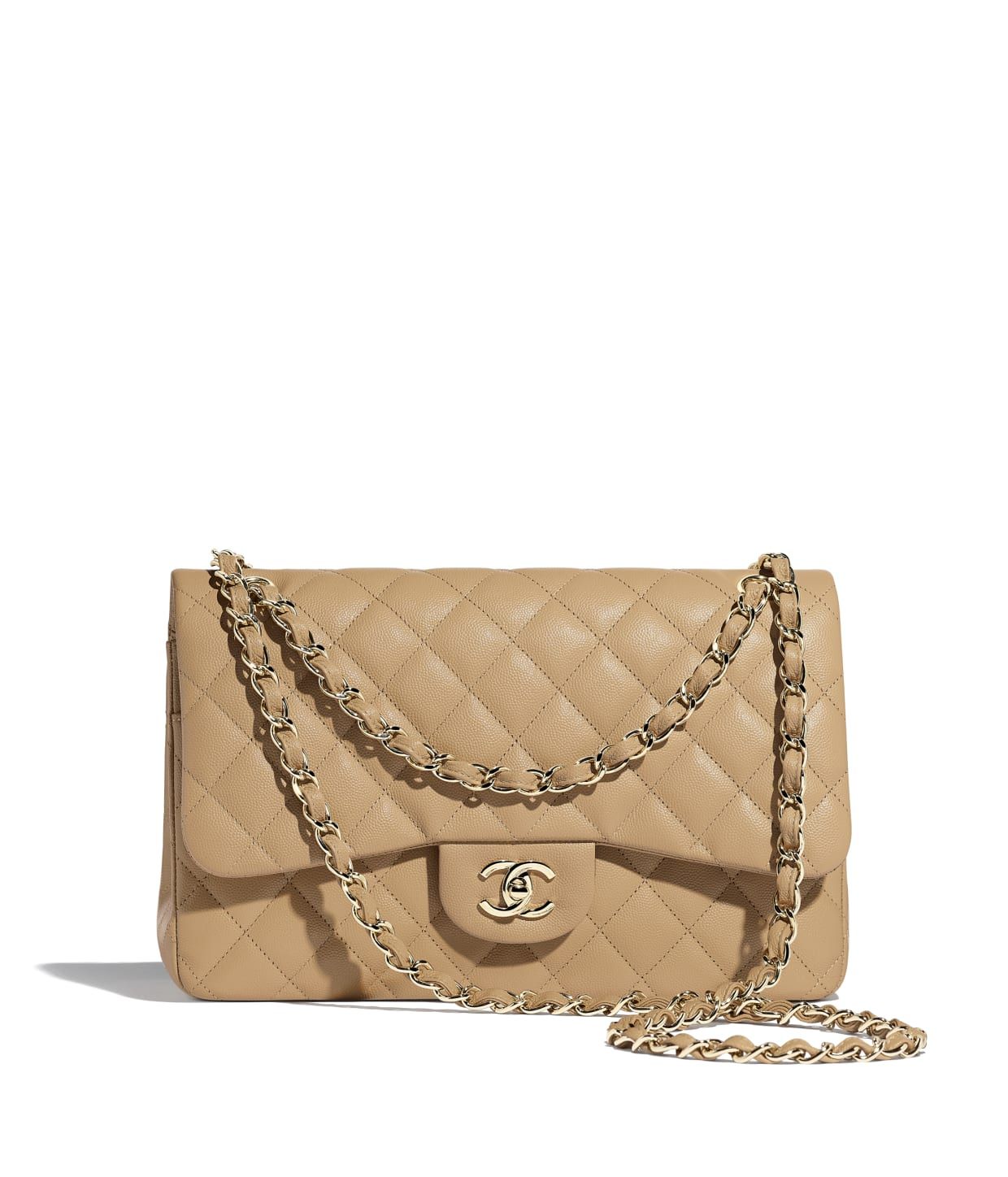 Grained Calfskin   Gold-Tone Metal Beige Large Classic Handbag | CHANEL | Chanel, Inc. (US)