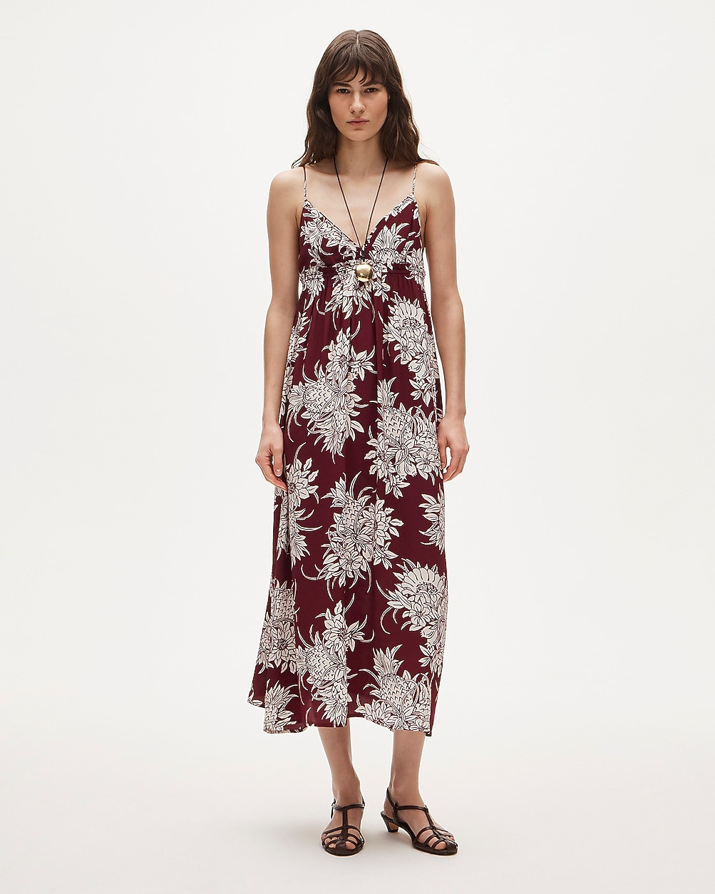 Empire-waist midi dress in pineapple garden–print crepe de chine | J. Crew US