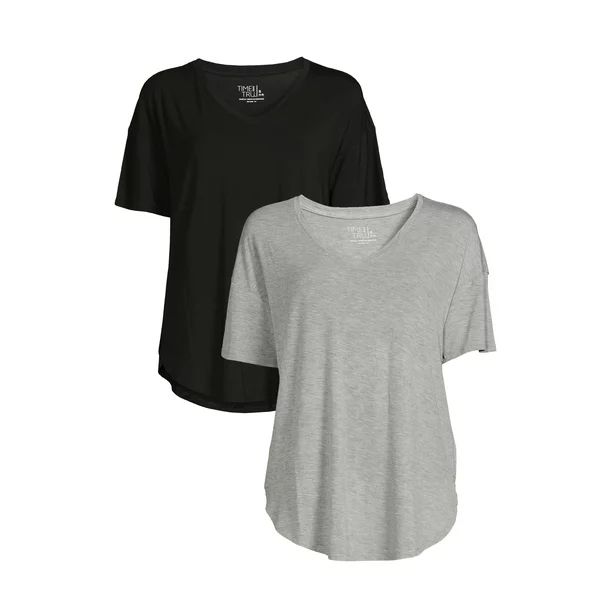 Time and Tru Women's V-Neck Tunic T-Shirt, 2-Pack - Walmart.com | Walmart (US)