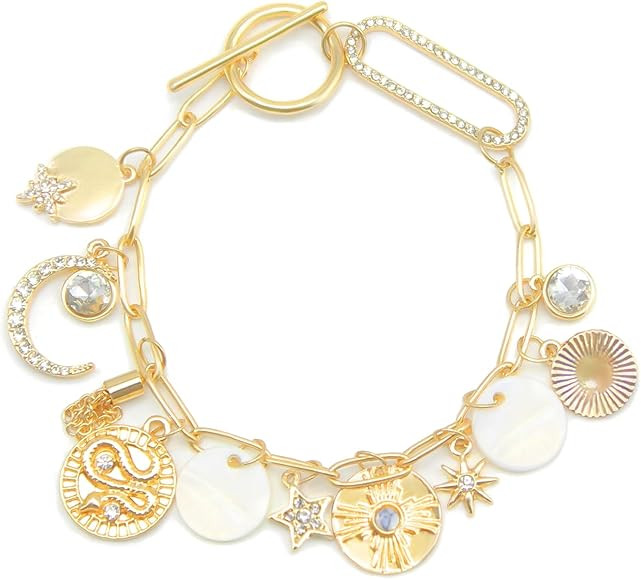 Evil Eye Bracelet for Women, Gold Evil Eye Bracelet, Hand-Made Moon Paperclip Bracelet Mystical S... | Amazon (US)