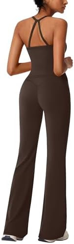 RXRXCOCO Cross Back Workout Sets for Women 2 Piece Padded Tank Tops Flare Leggings Gym Outfits wi... | Amazon (US)