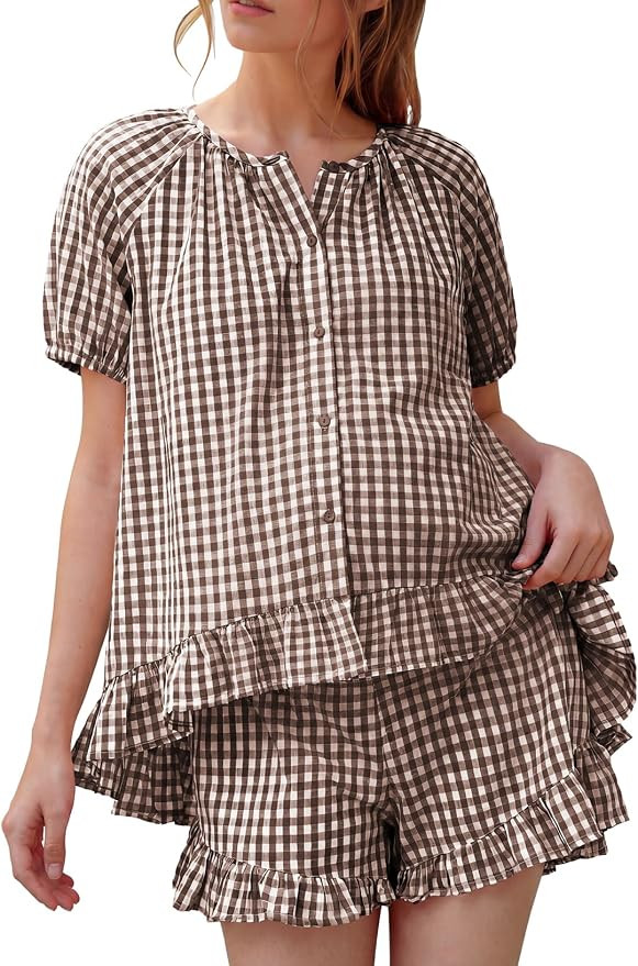 BLENCOT Maternity Clothes Button Down Checkered Cotton Sleepwear Pregnancy Pajamas Sets 2 Piece L... | Amazon (US)