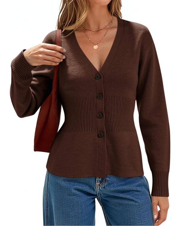Cicy Bell Womens V Neck Cardigan Sweaters Long Sleeve Cinched Waist Knit Tops Dressy Casual Butto... | Amazon (US)