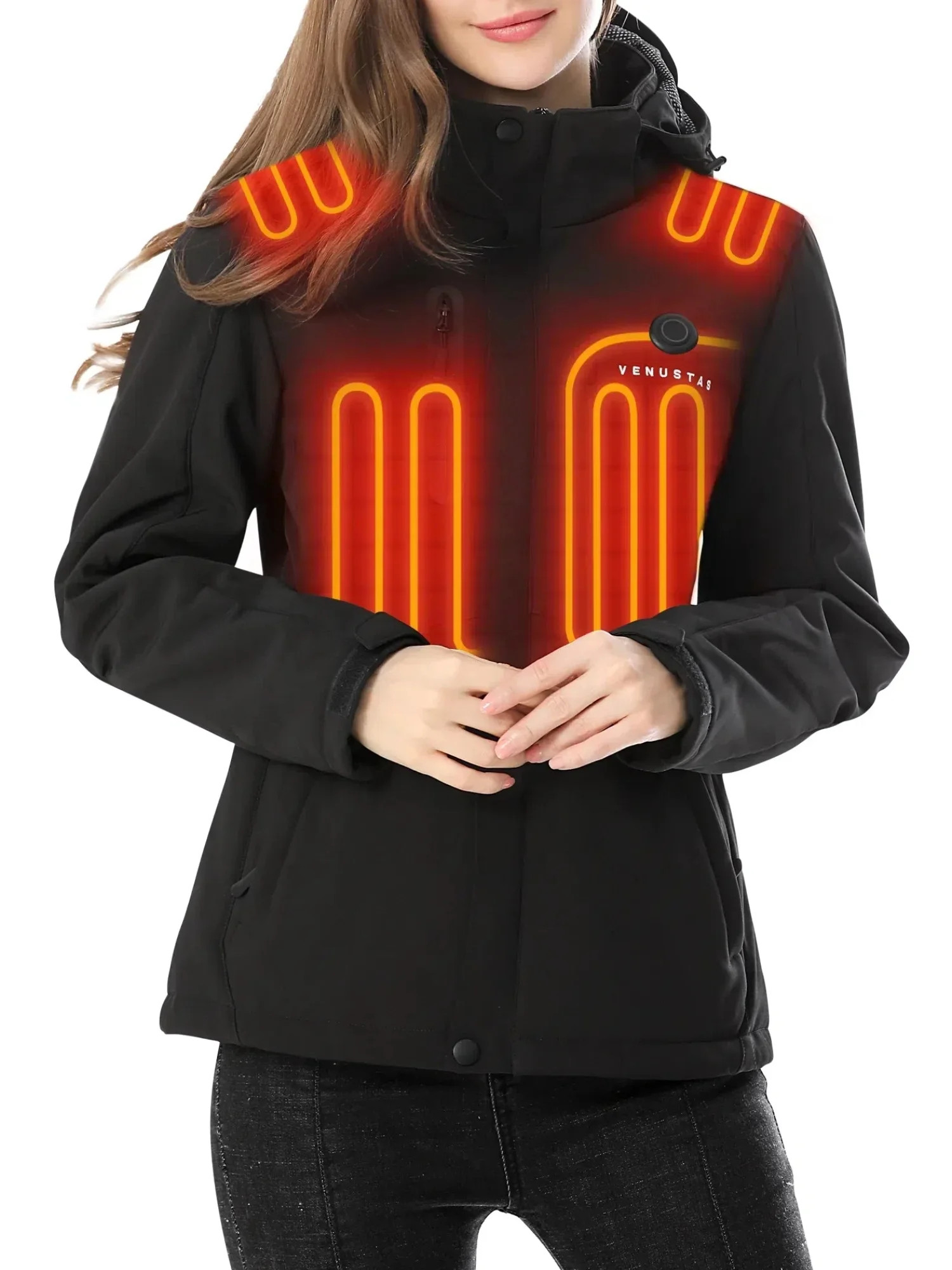 Venustas Women's Heated Jacket with Battery Pack 7.4V, Windproof Detachable Hood USB Charging Win... | Walmart (US)