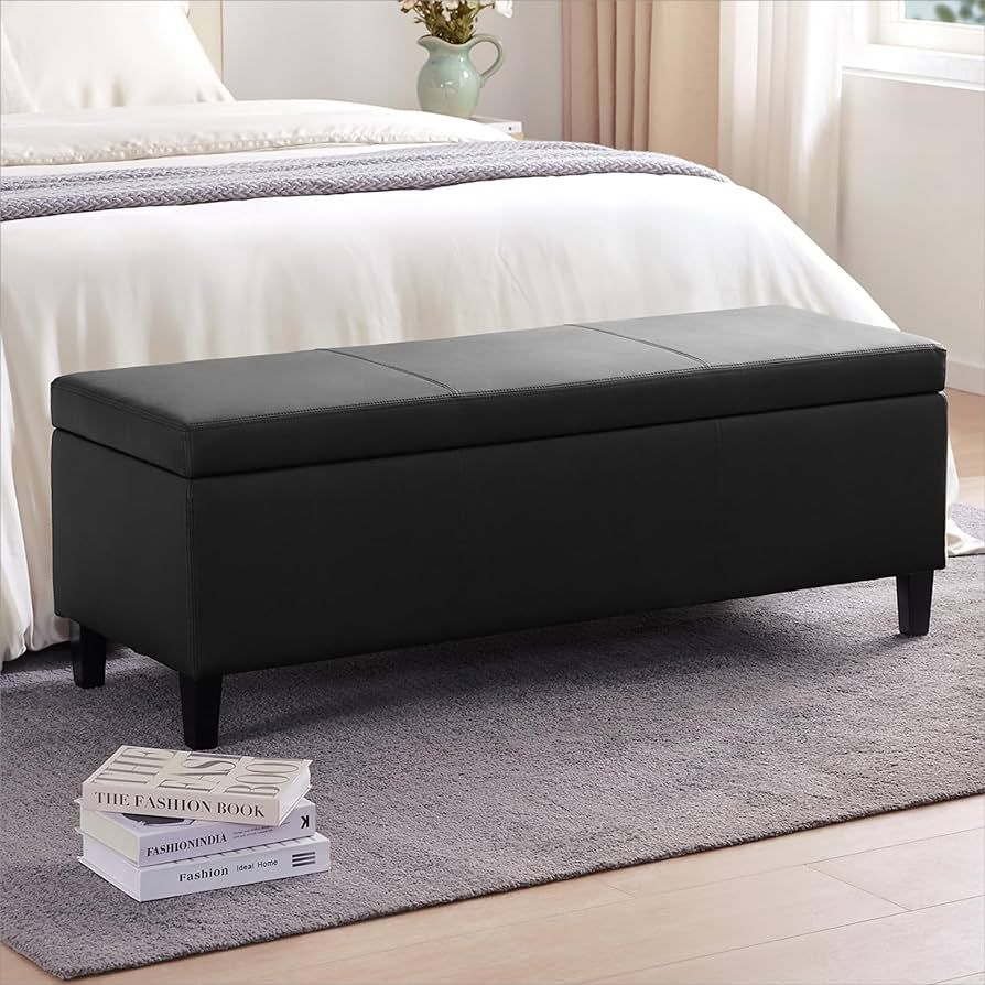 HUIMO Faux Leather Storage Ottoman Bench 50.3 Inch Extra Long PU Upholstered Bedroom Bench with ... | Amazon (US)