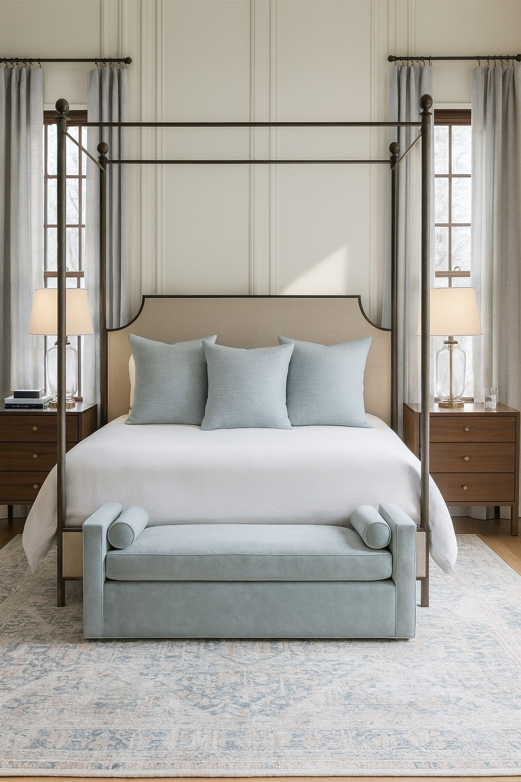 Primary bedroom furniture, master bedroom, guest bedroom, traditional bedroom, transitional bedroom, nightstand, upholstered bed, area rug, bedroom bench, bedroom chandelier, lamp, bedroom lamp, neutral bedroom, curtains, neutral curtains, triple pleat pinch curtains, affordable furniture, good quality furniture, wayfair, Loloi rug, four post bed

#LTKSaleAlert #LTKHome #LTKFamily