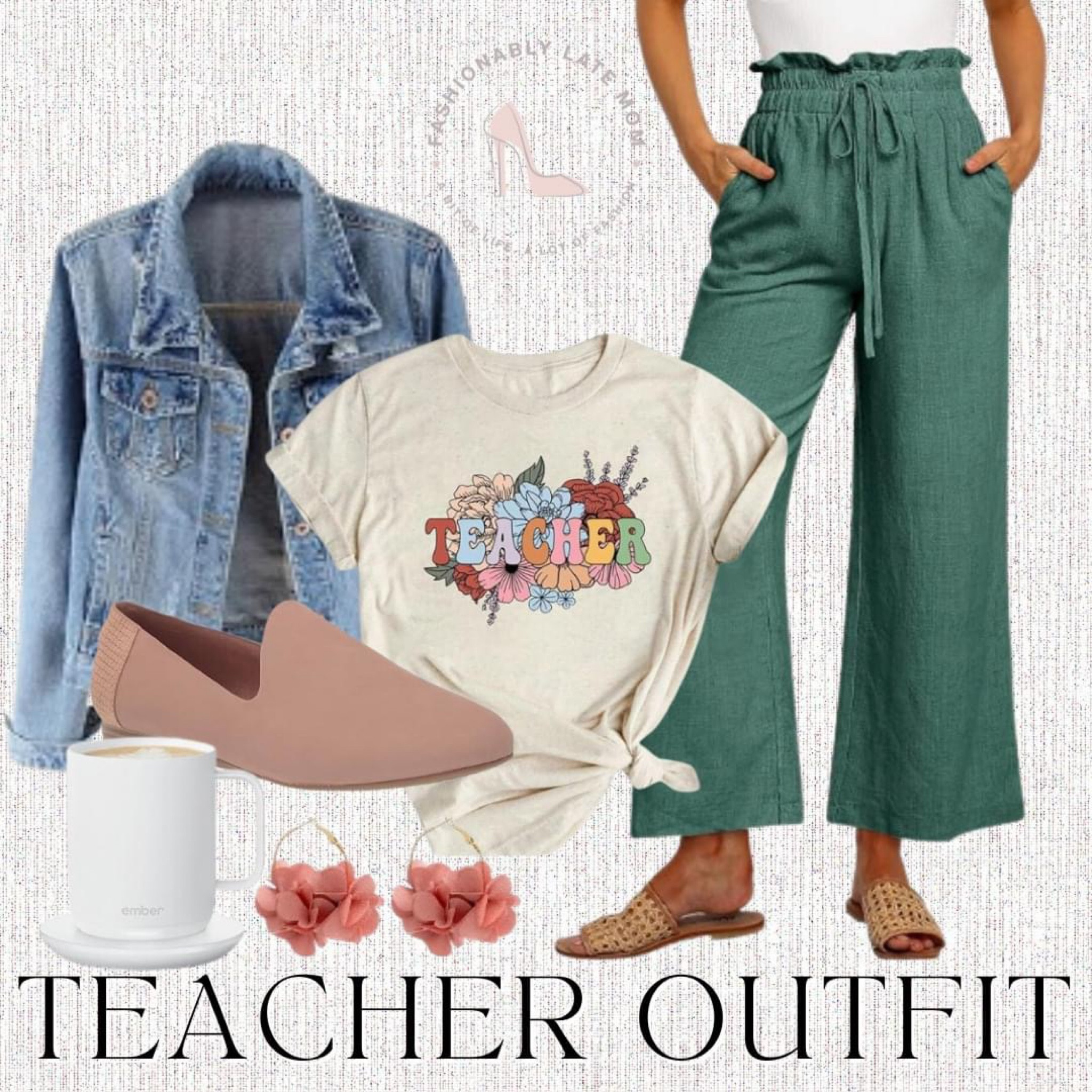 Teacher outfit 
Fashionablylatemom 
Fashionably late mom 
Amazon fashion 
Jacket shirt pants jewelry 