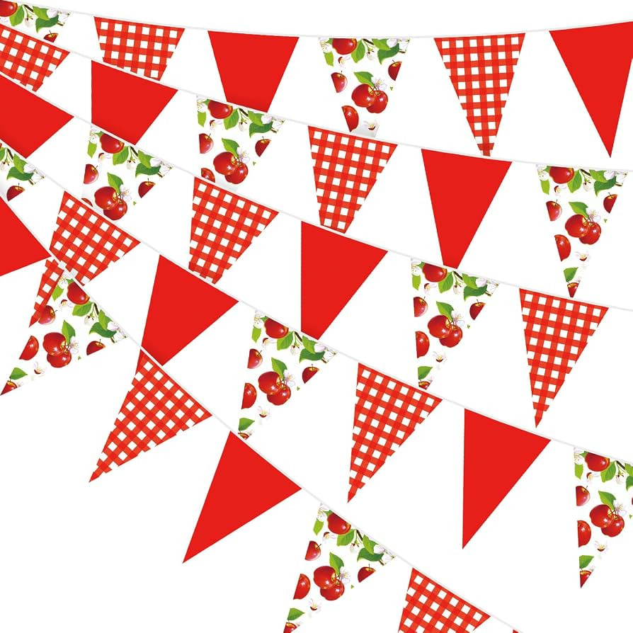 Pasimy 60 Pieces Apple Pennant Banner 49.21 ft Red Gingham Paper Triangle Flags for Back to Schoo... | Amazon (US)
