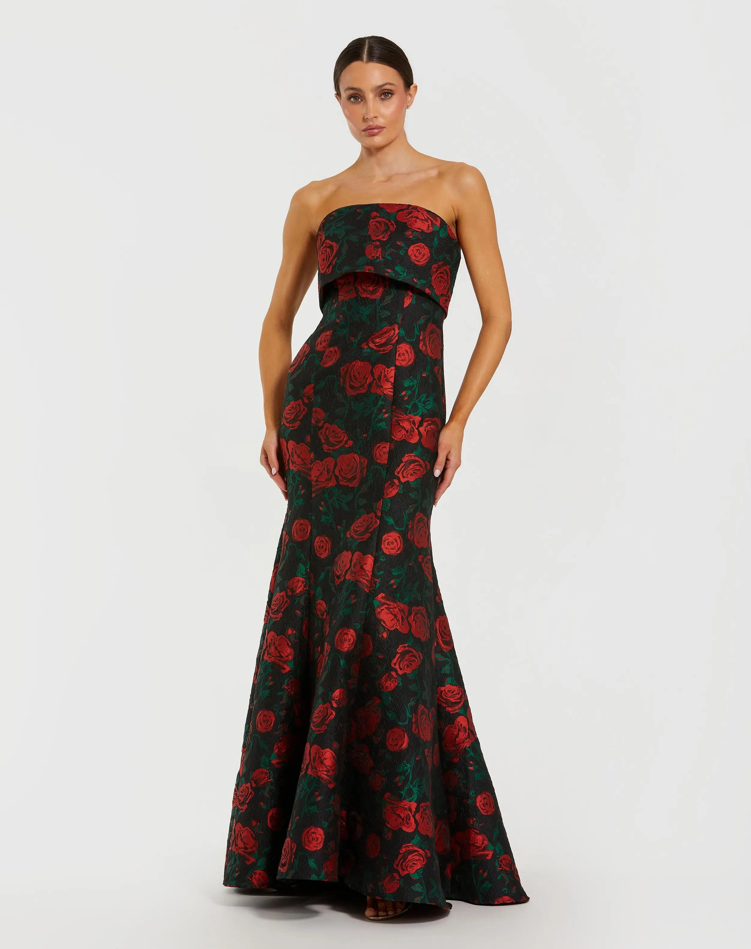Black Strapless Floral Brocade Mermaid Gown | Mac Duggal | Mac Duggal